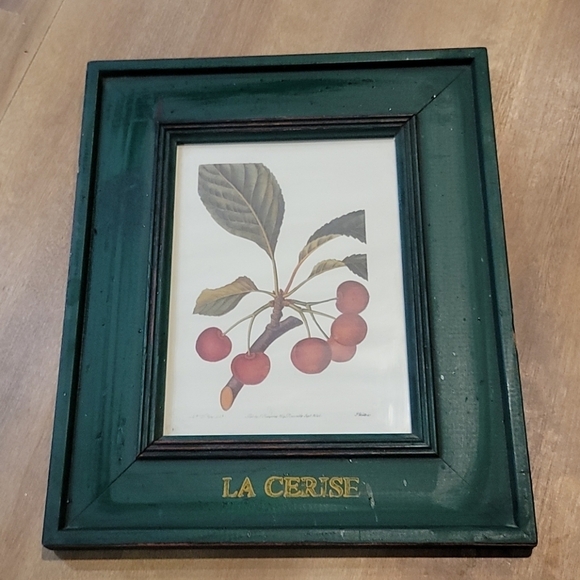 Vintage Botanical Wall Art – “La Cerise” Cherry Print – Green Wood Frame – 12.5” - Picture 2 of 5